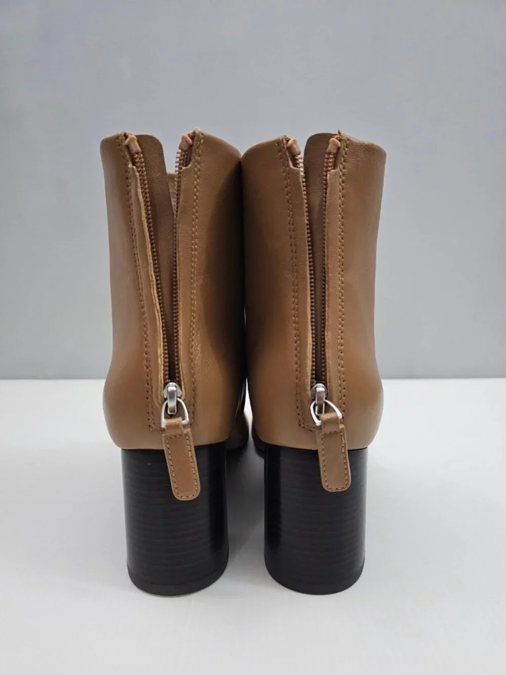 3.1 Phillip Lim Nadia Camel Brown Leather Ankle Boot Block Heel Back Zip EU 39